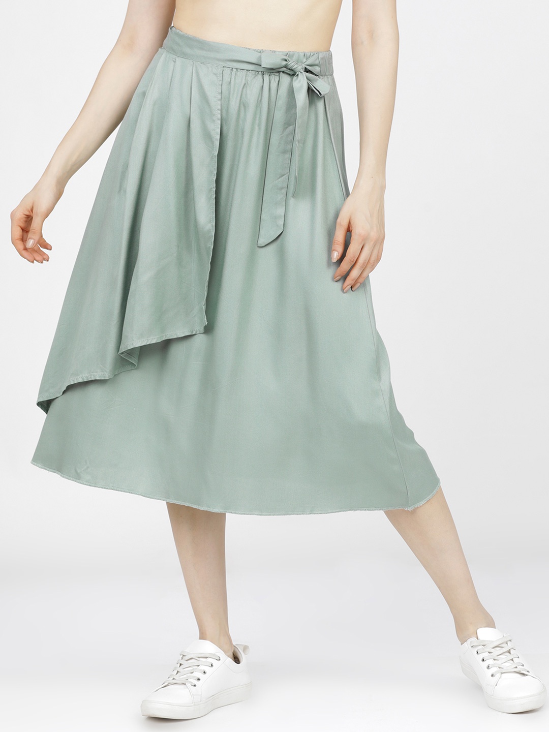 

Tokyo Talkies Pleated Solid Wrap Midi Skirts, Green