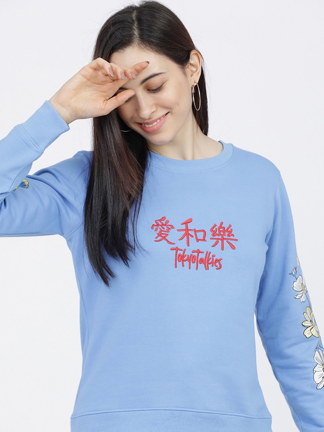 

Tokyo Talkies Women Embroidered Sweatshirt, Blue