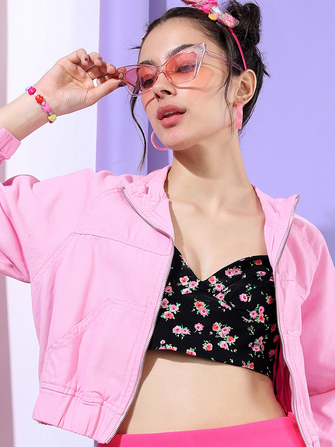 

Tokyo Talkies Women Open Front Jacket, Pink