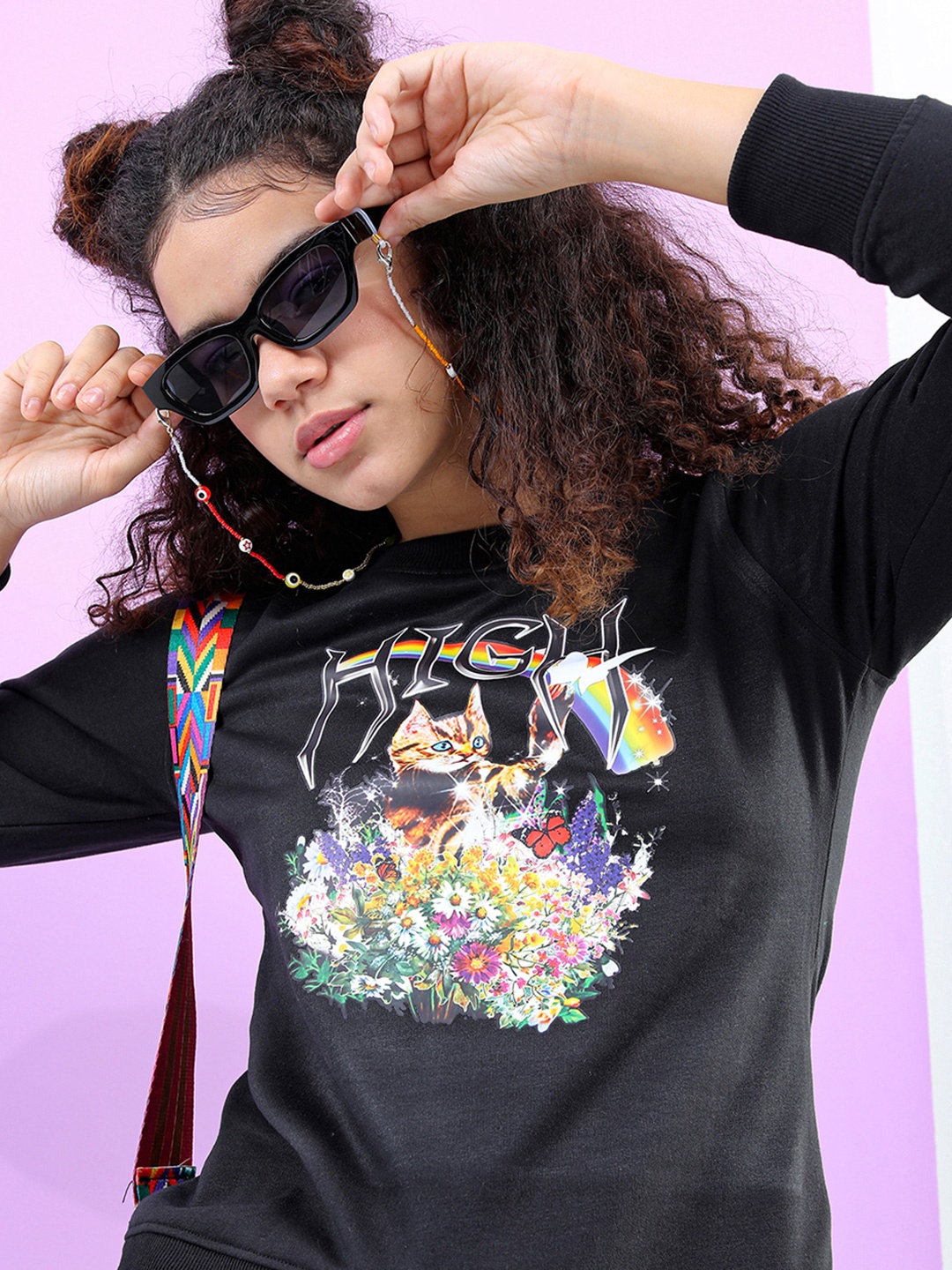 

Tokyo Talkies Women Printed Sweatshirt, Black