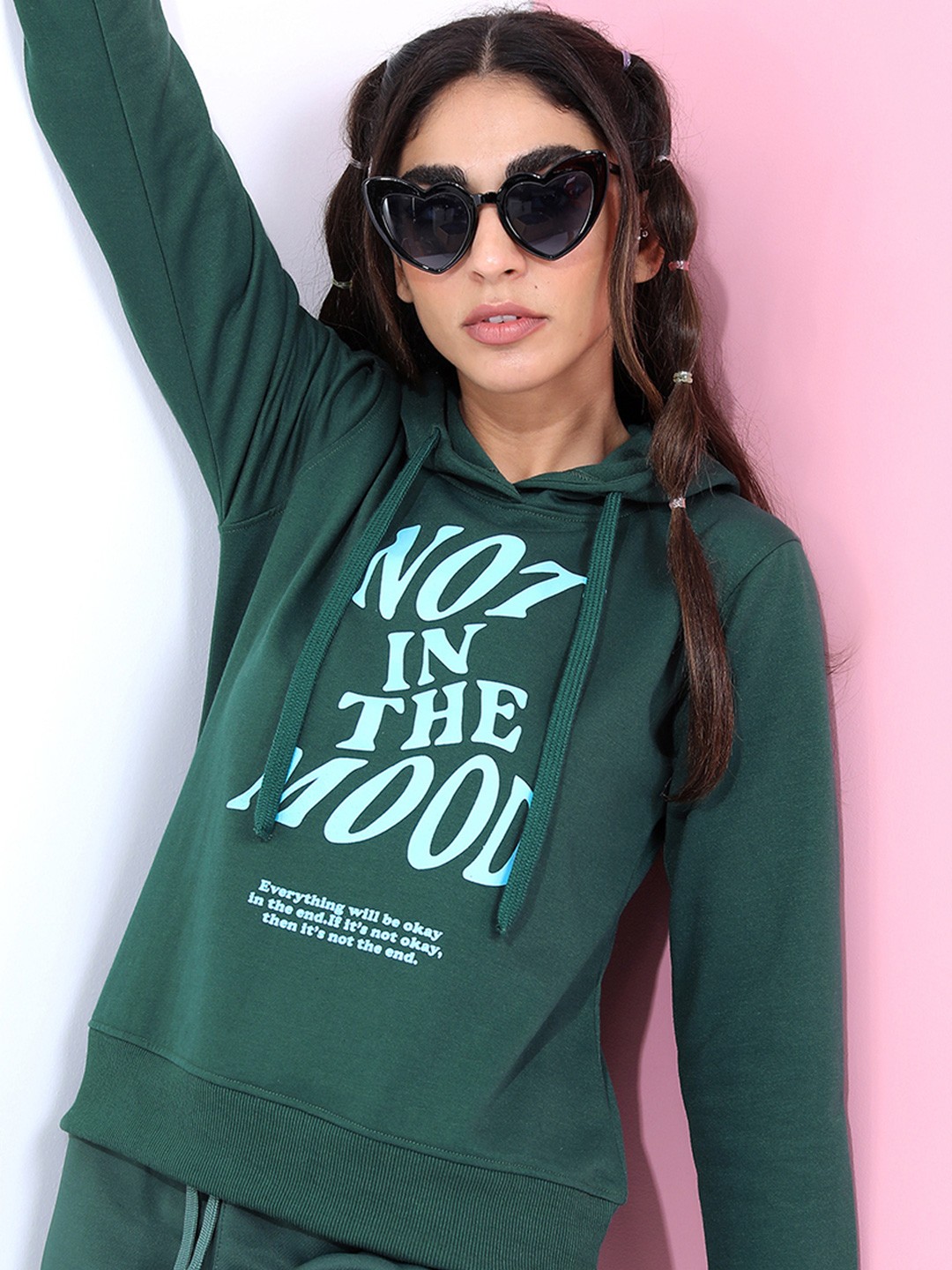 

Tokyo Talkies Women Printed Hooded Sweatshirt, Green