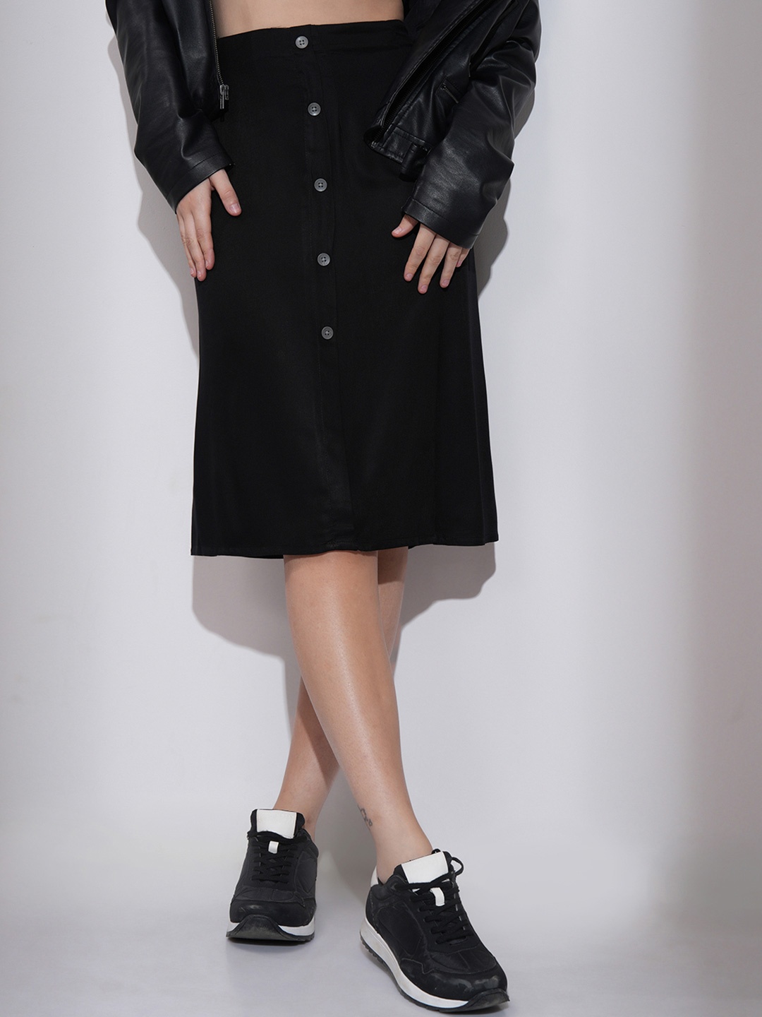 

Tokyo Talkies Wrap Midi A-Line Solid Skirts, Black