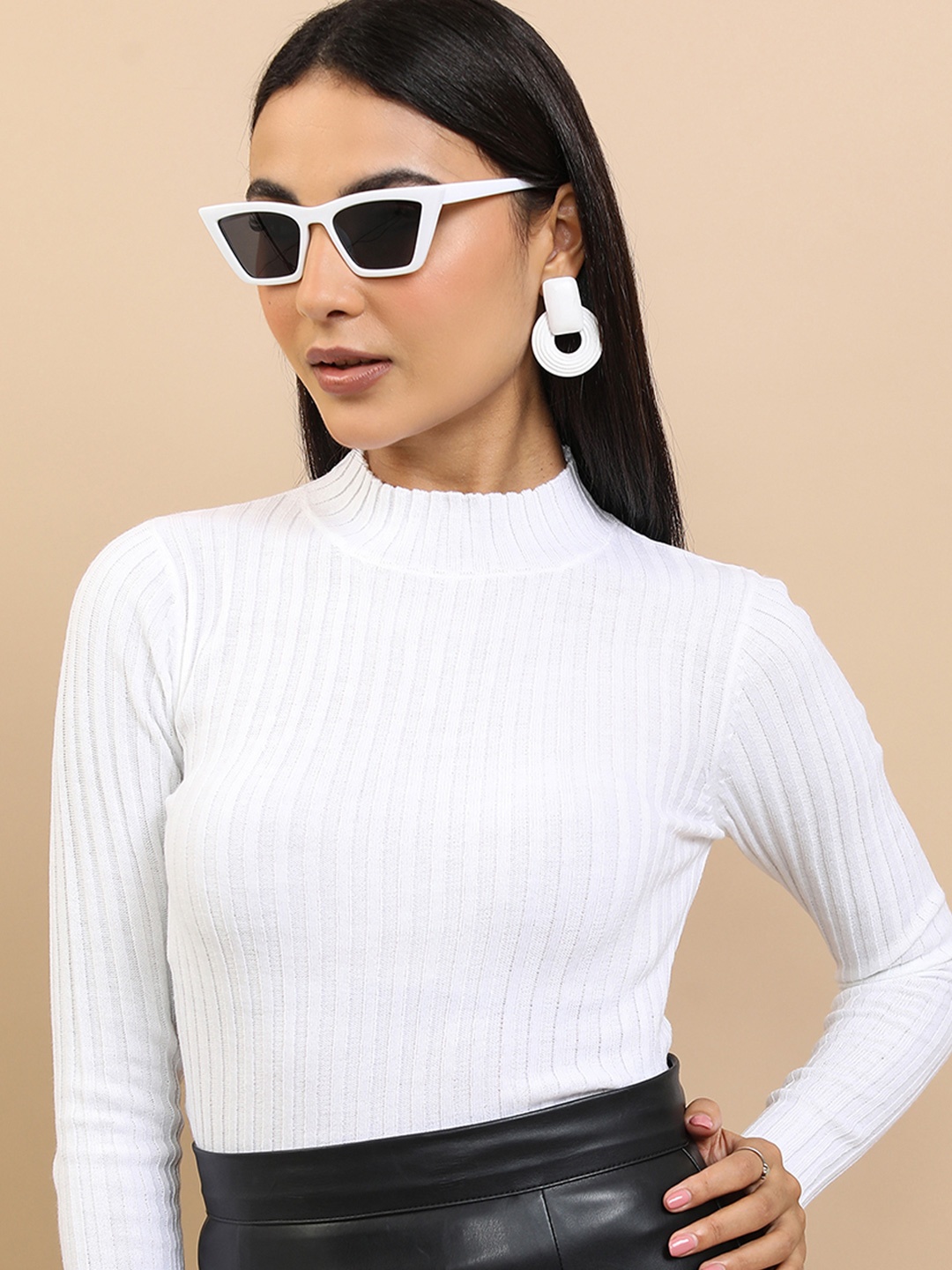 

Tokyo Talkies Women Striped Pullover, White