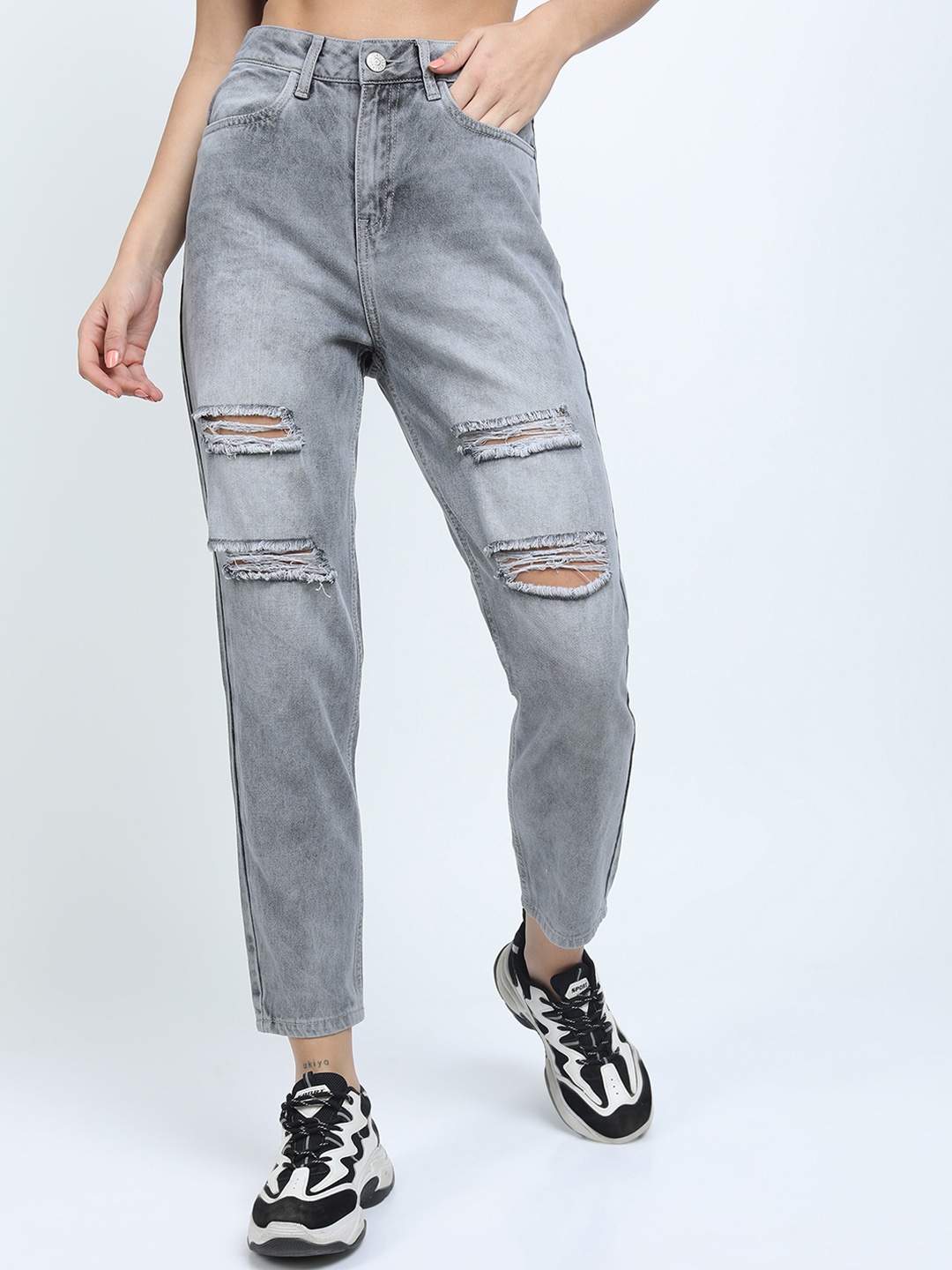 

Tokyo Talkies Women Highly Distressed Heavy Fade Jeans, Grey