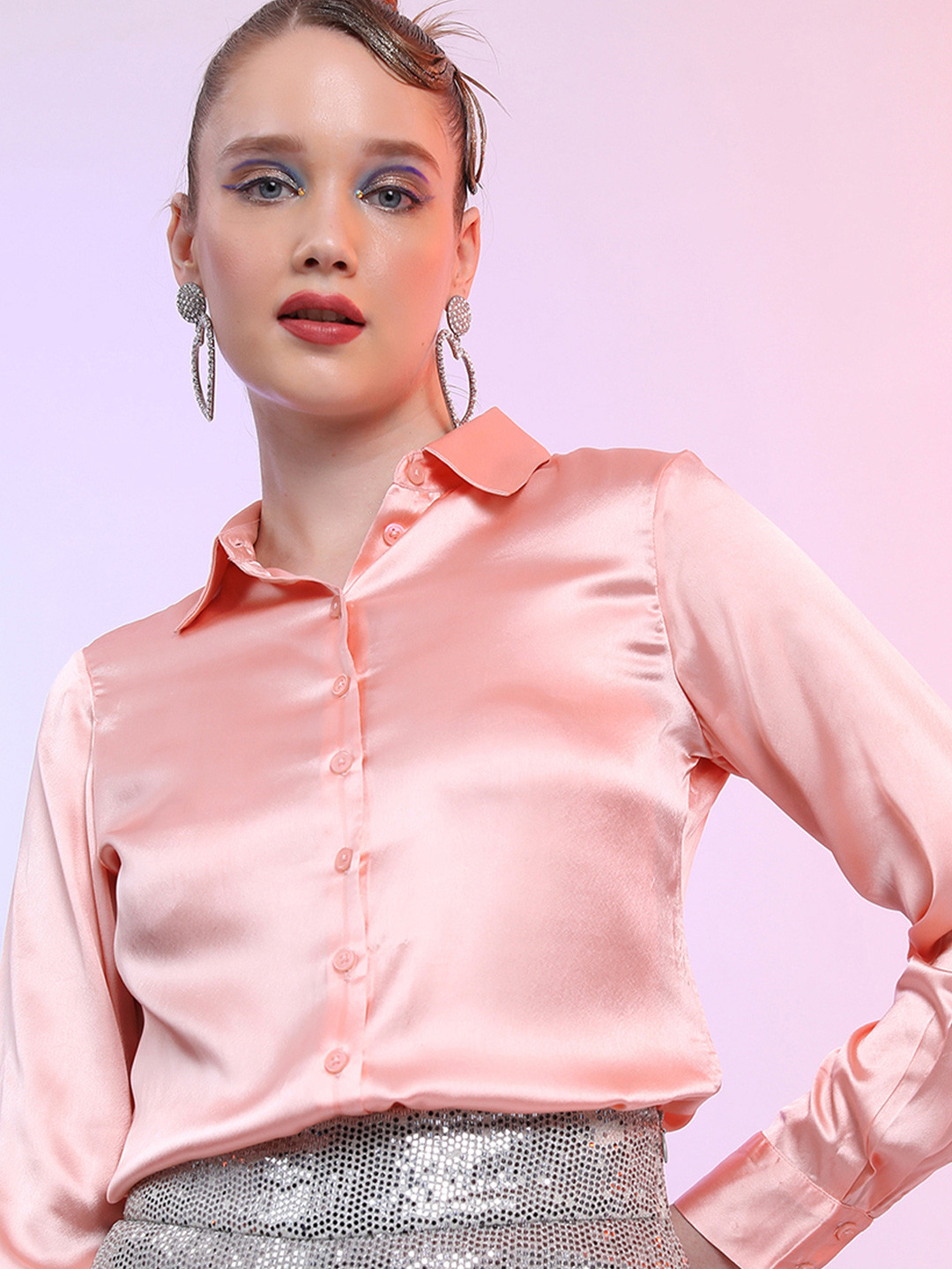 

Tokyo Talkies Women Satin Shirt, Pink
