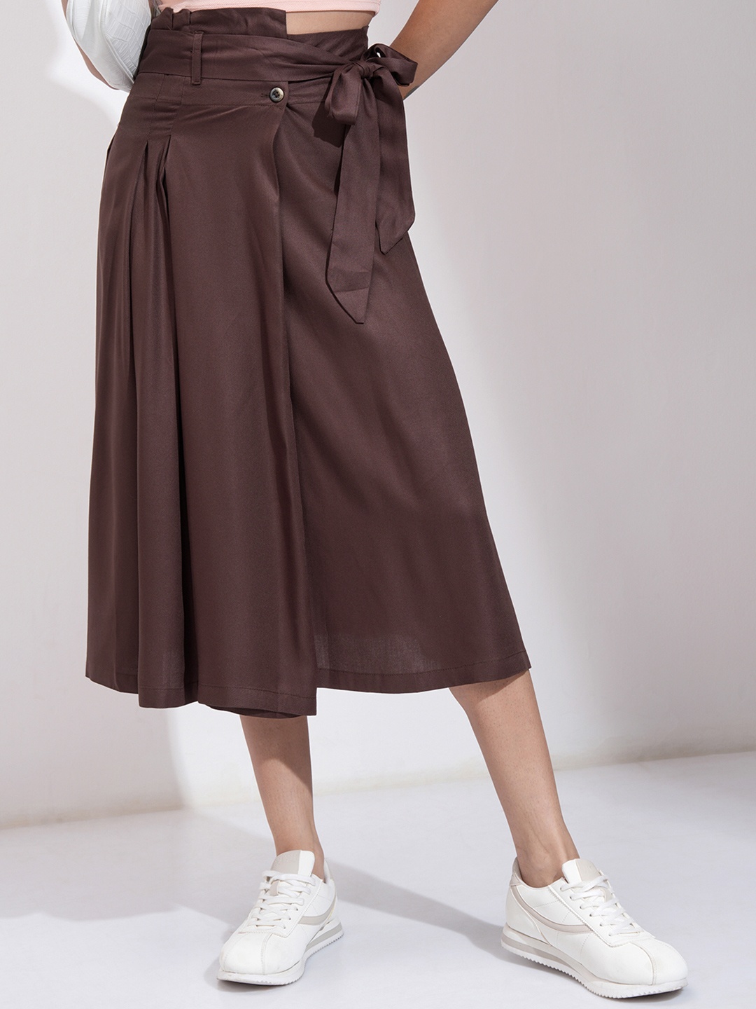 

Tokyo Talkies Tie Up A-Line Midi Skirt, Brown