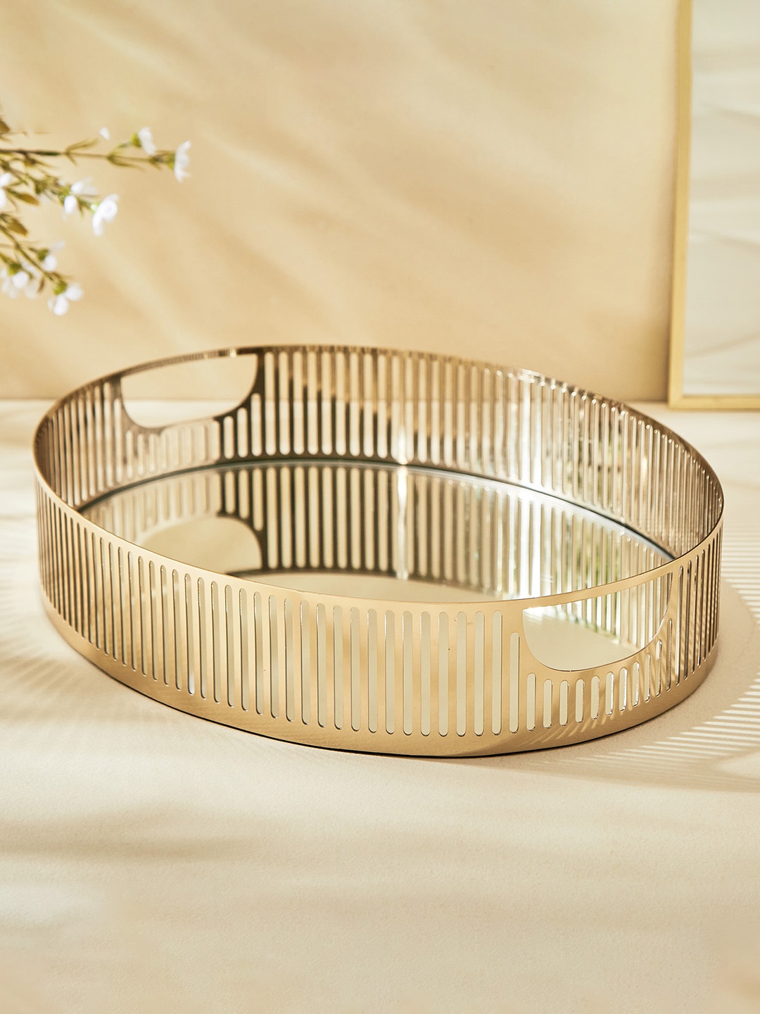 

Home Centre Blanco Blake Gold Toned Stainless Steel Decorative Mirror Tray