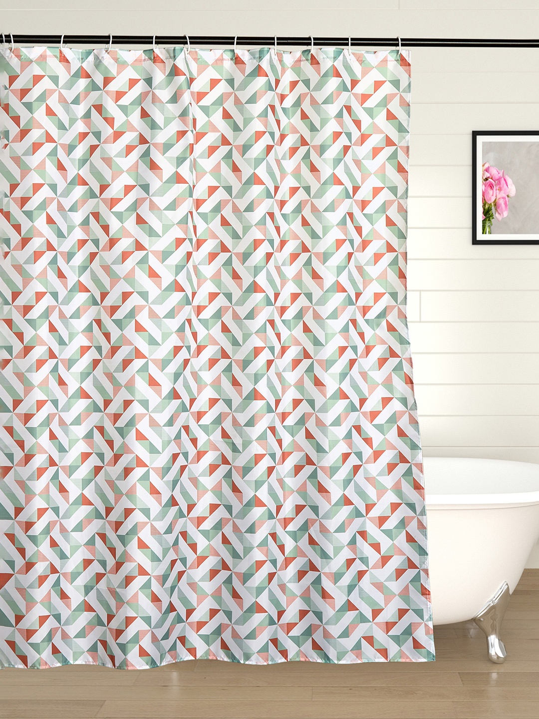 

Home Centre Mekong Apex White & Green Geometric Printed Shower Curtain