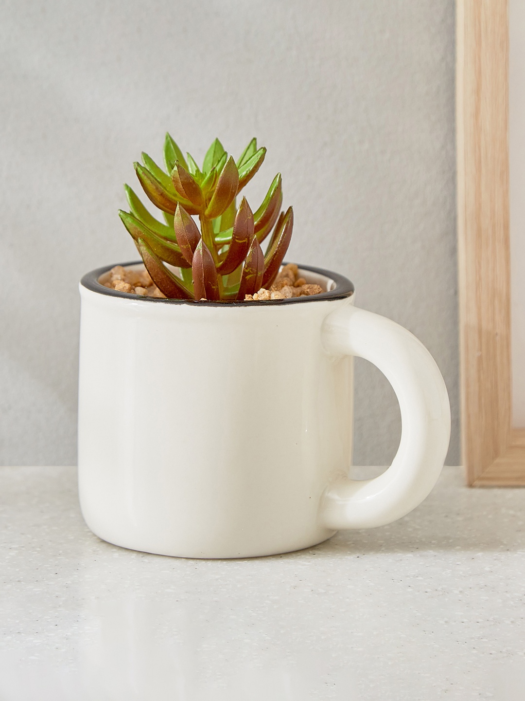 

Home Centre Gloria White & Green Croton Palm Artificial Plant With Pot