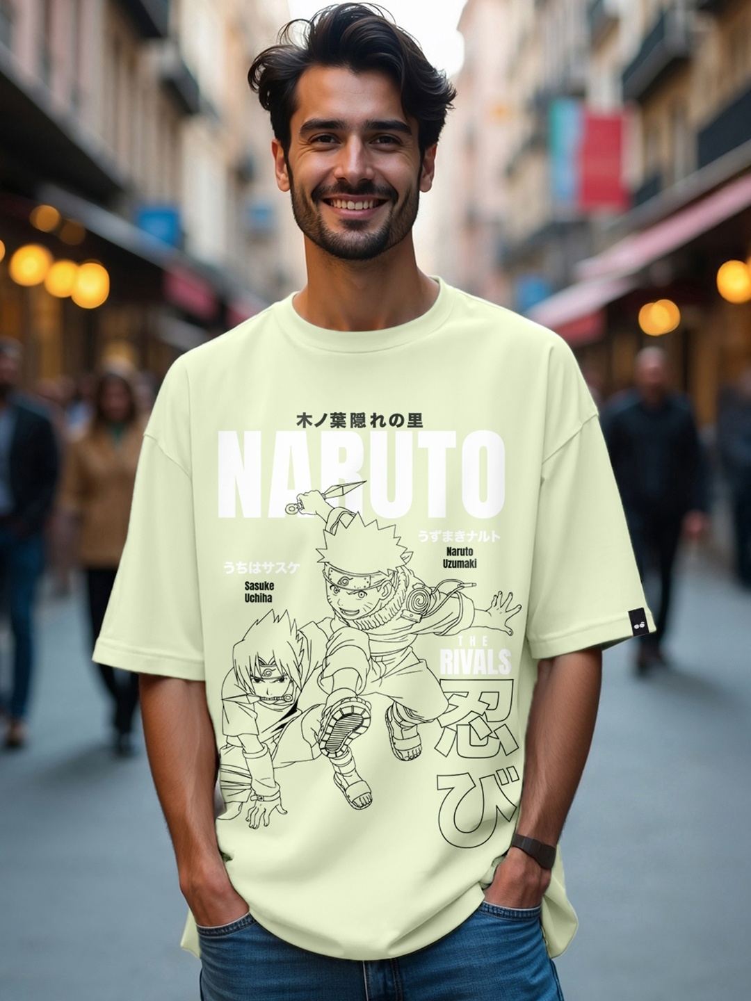 

Bewakoof Official Naruto Merchandise Fog Green Graphic Printed Oversized T-shirt