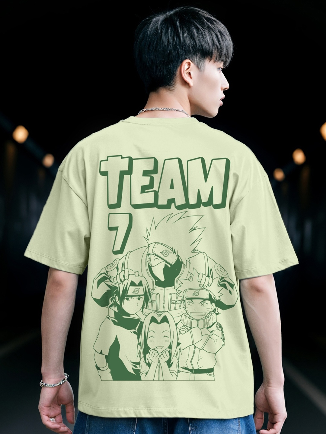 

Bewakoof Official Naruto Merchandise Men Fog Green Team Graphic Printed Oversized T-shirt