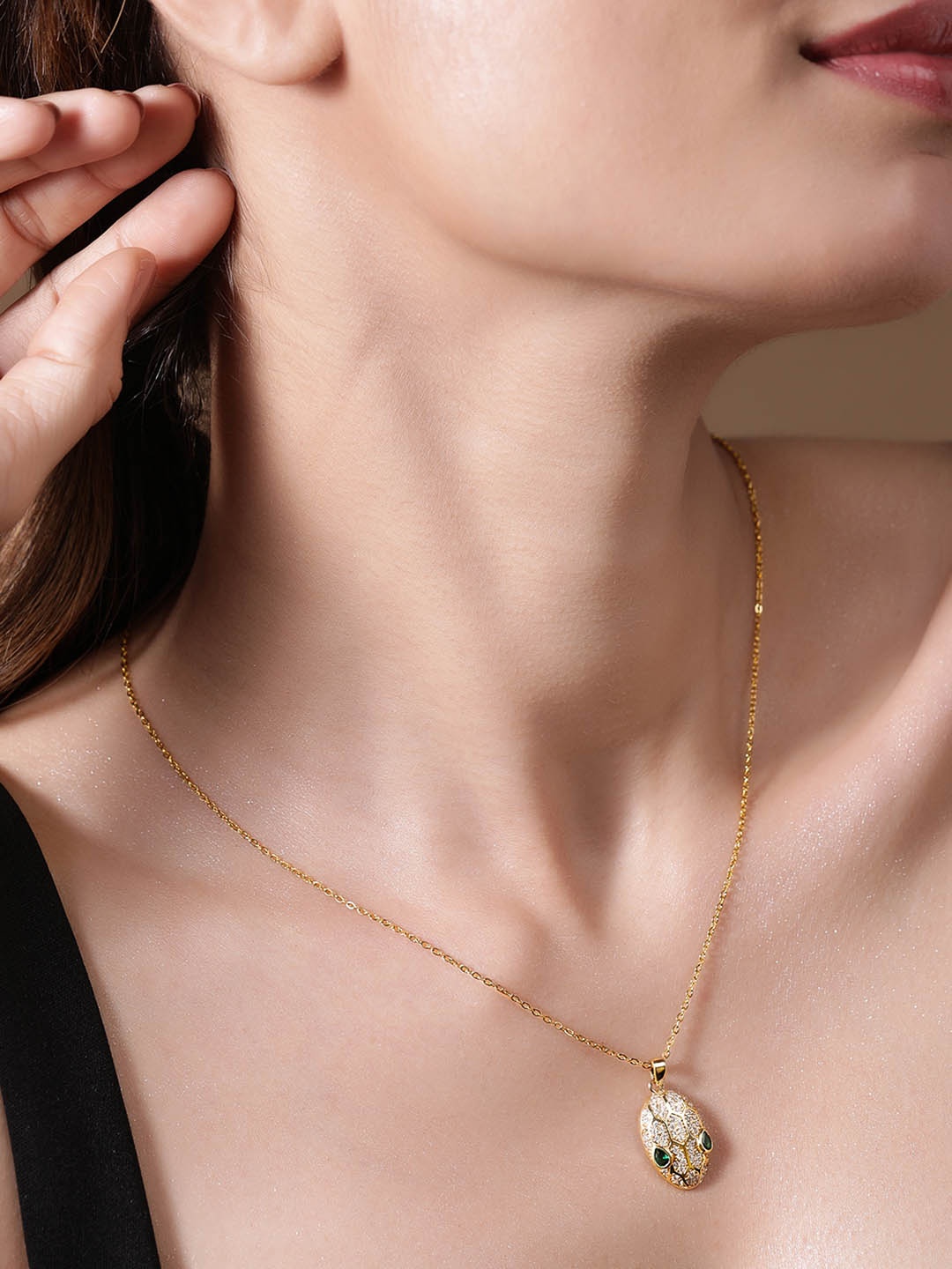 

Rubans 18K Gold Plated TarnishFree Waterproof Emerald & Cubic Zirconia Demi-Fine Necklace
