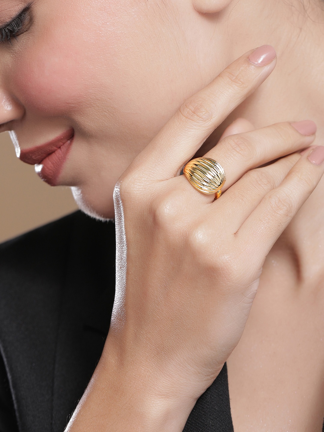 

Rubans 18K Gold-Plated Dome-Shaped Statement Adjustable Finger Ring