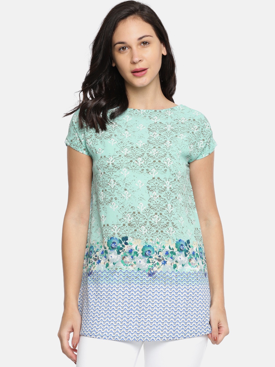 

AND Women Green & Blue Abstract Printed Tunic
