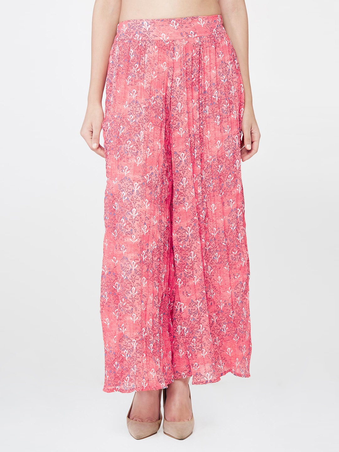 

AND Women Pink Flared Printed Palazzos