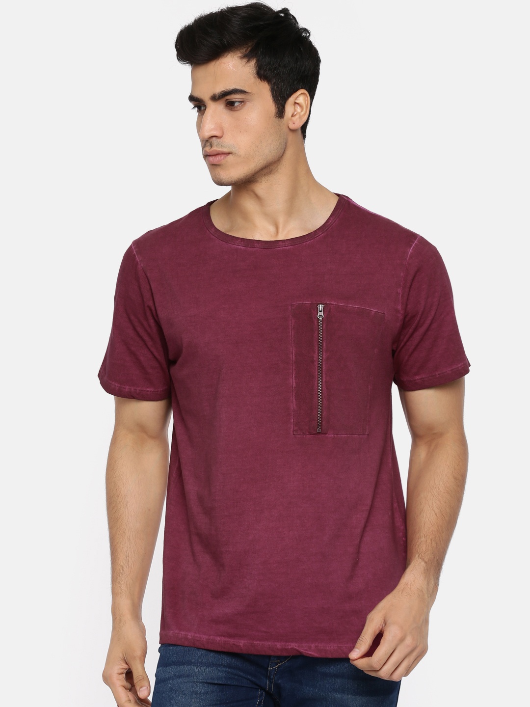 

Colt Men Burgundy Solid Round Neck Pure Cotton T-shirt