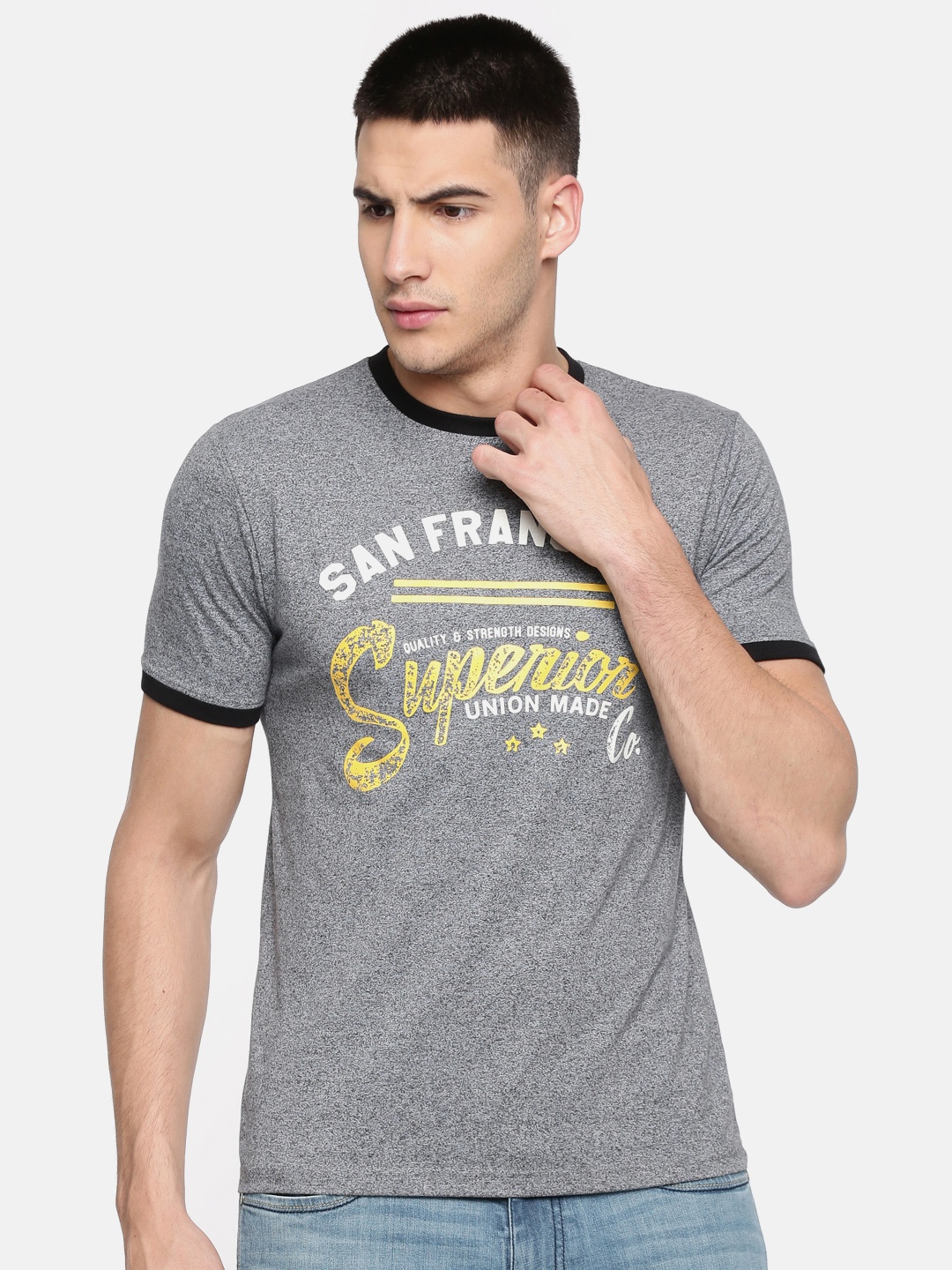 

Colt Men Grey Printed Round Neck T-shirt