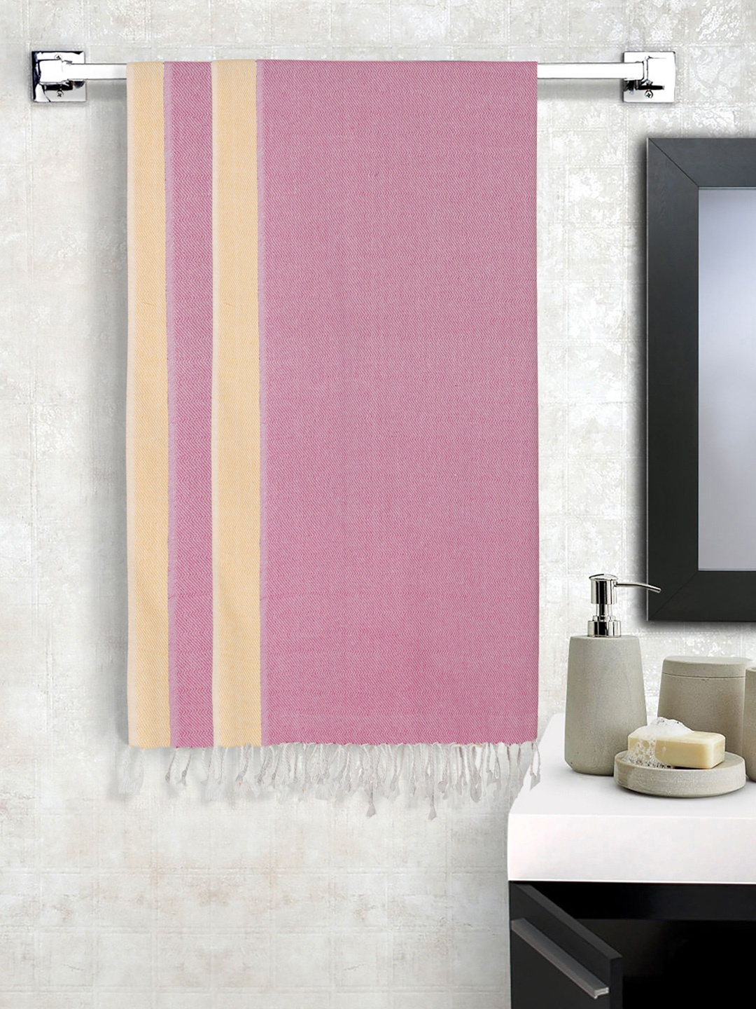 

KLOTTHE Pink & Yellow 4 Pieces Pure Cotton 550 GSM Bath Towels