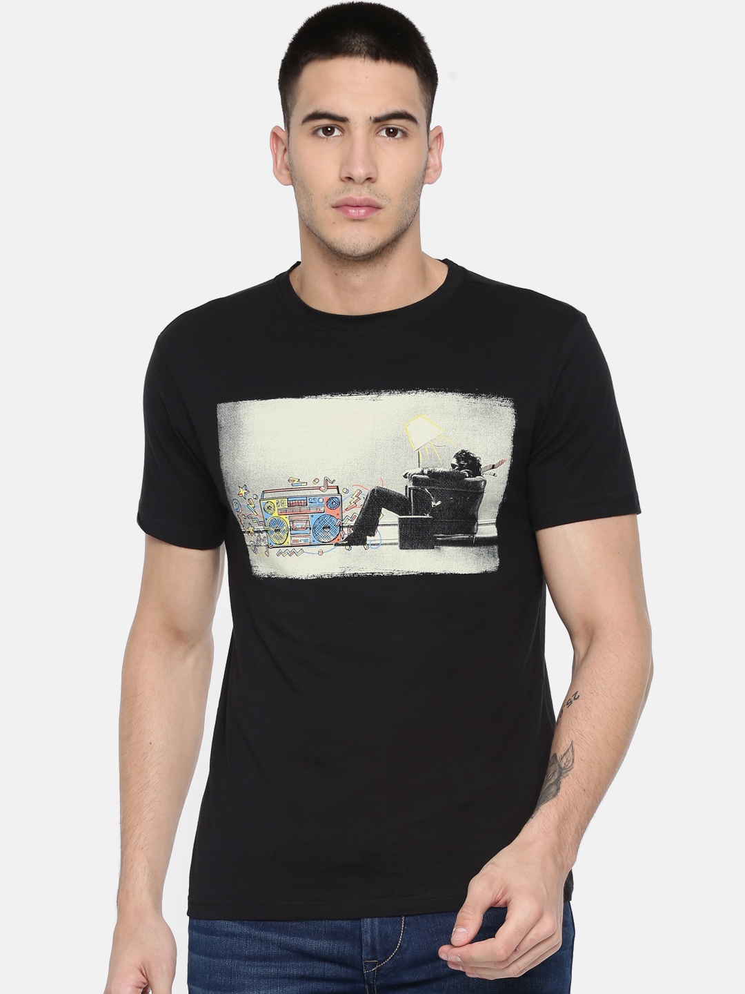 

Colt Men Black Printed Round Neck Pure Cotton T-shirt