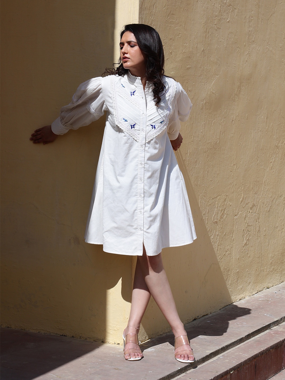 

CUSTARD Embroidered Shirt Dress, White