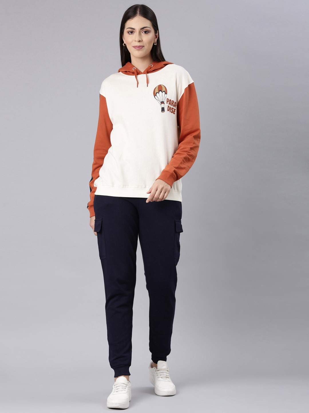 

Nap Chief Unisex Paradise Colorblocked Relaxed Fit Pure Cotton Hooded Sweatshirt & Joggers, Orange