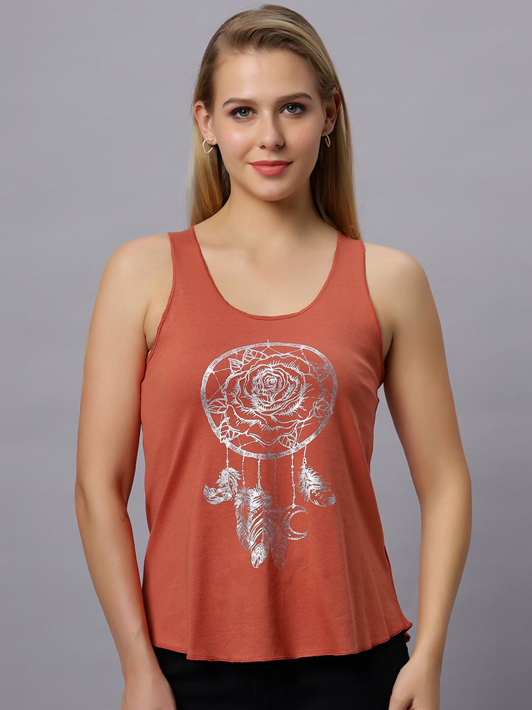 

Autumn Hues Abstract Printed Cotton Tank Top, Brown