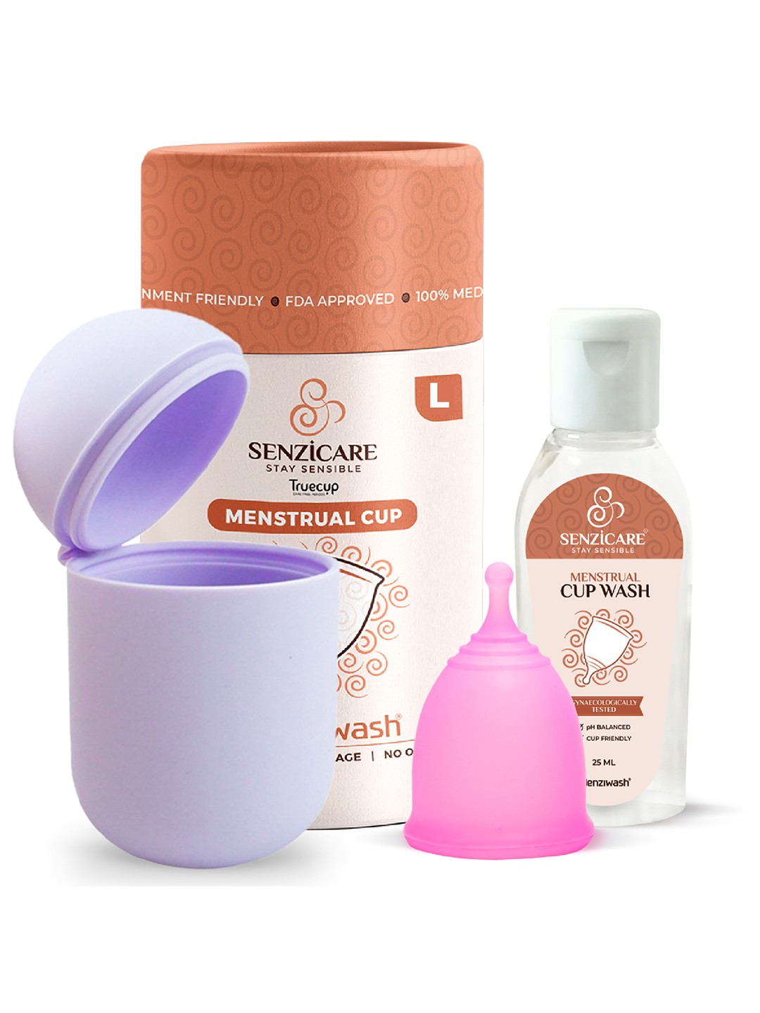 

Senzicare Set Of 3 Reusable Menstrual Cup, Cupwash With Sterilizer Case, Pink