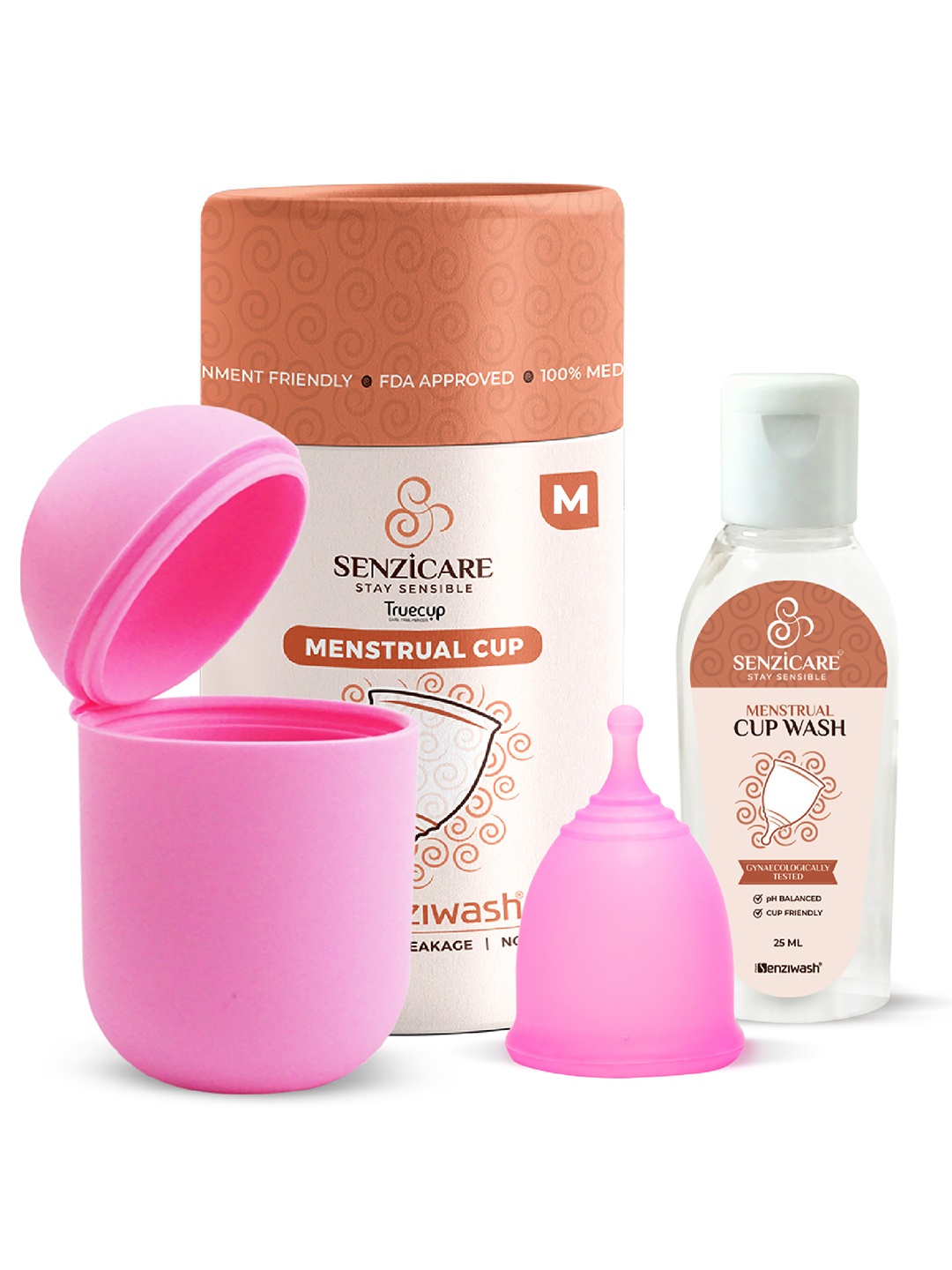 

Senzicare Set Of 3 Reusable Menstrual Cup Cupwash With Sterilizer Case, Pink