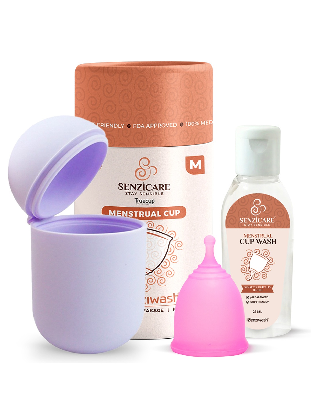 

Senzicare Set Of 3 Reusable Menstrual Cup, Cupwash With Sterilizer Case, Pink