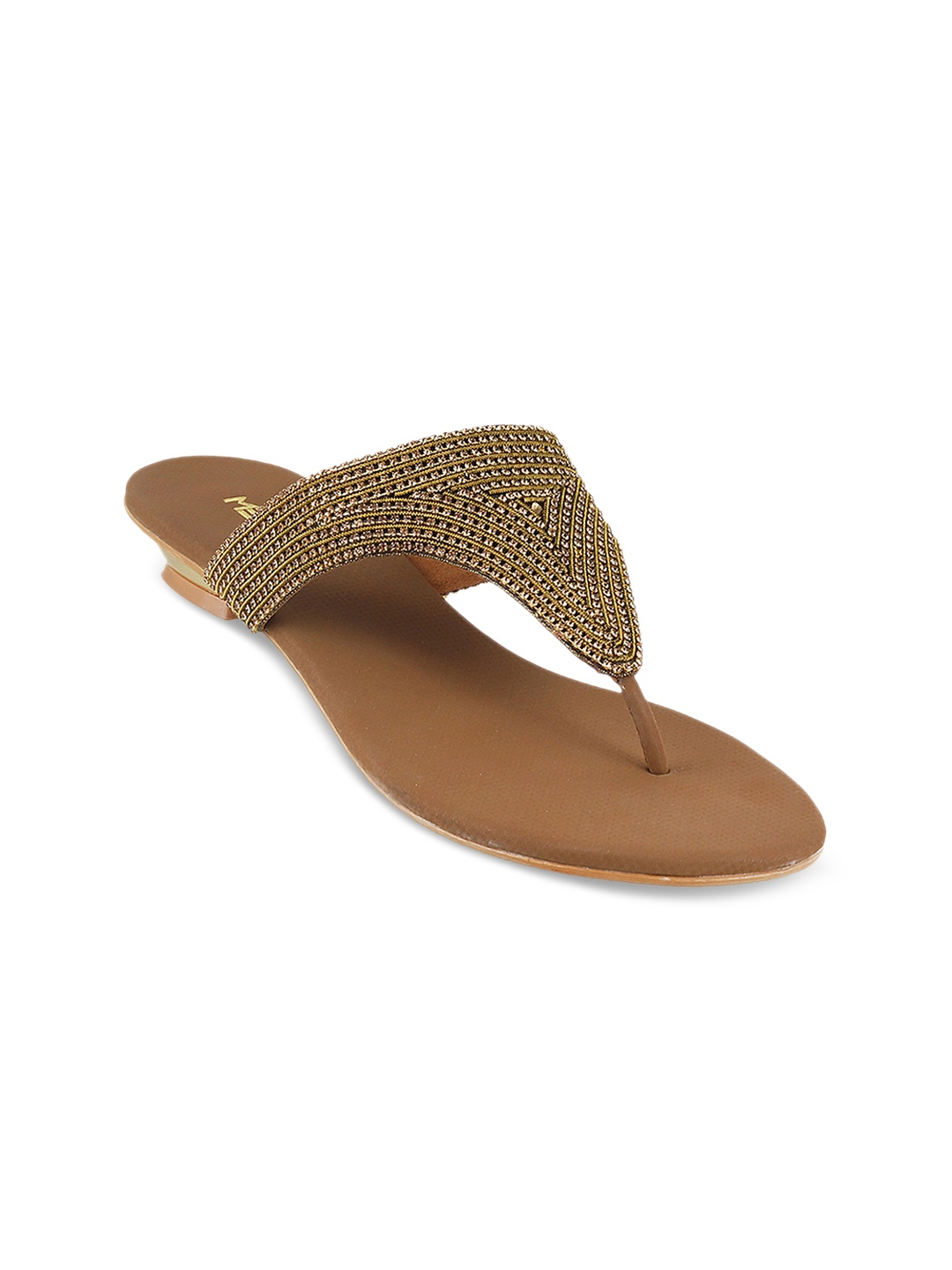 

Metro Women Gold-Toned Solid Embellished Open Toe Flats