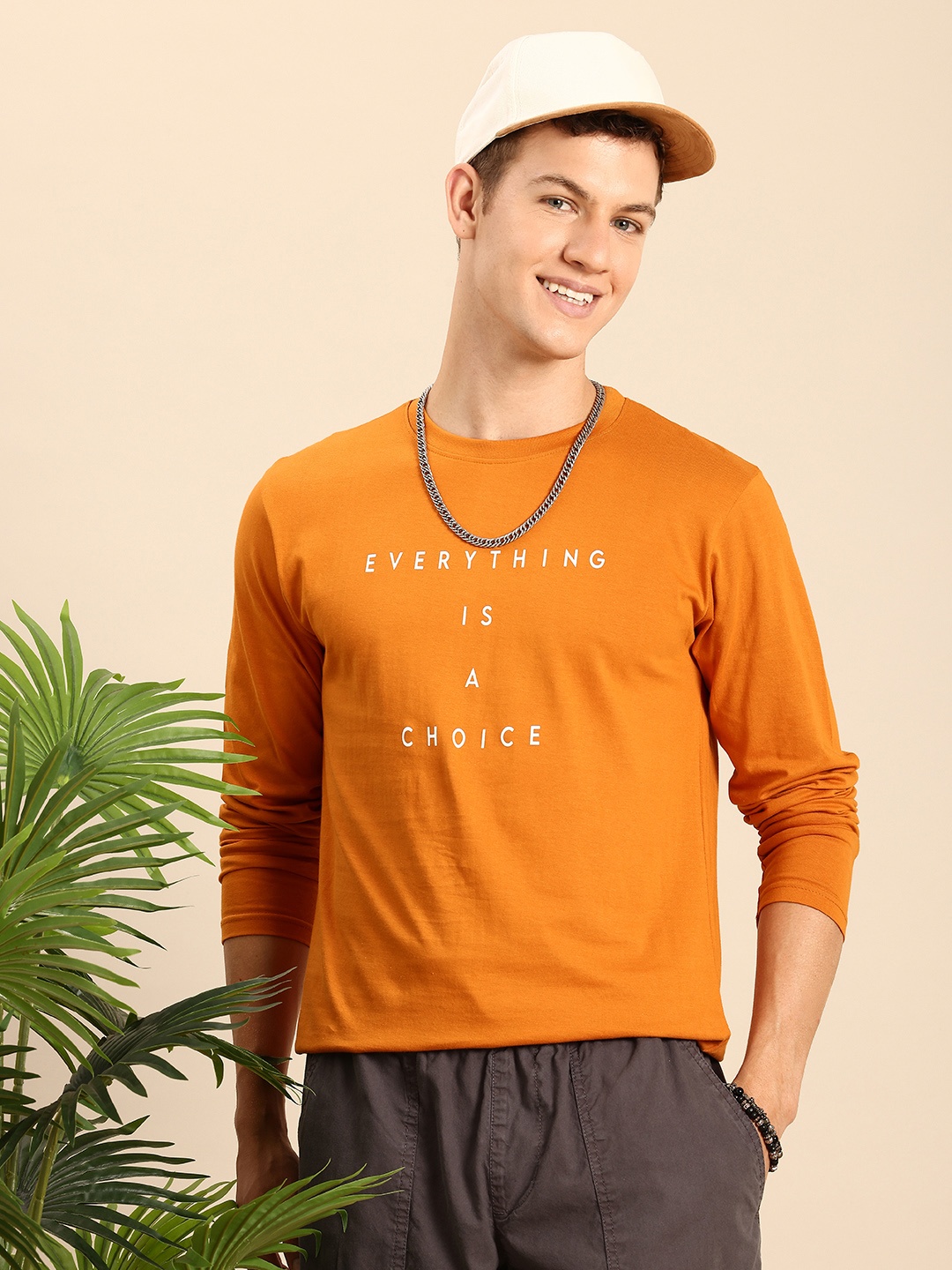 

Mast & Harbour Typography Printed Bio Finish T-shirt, Orange