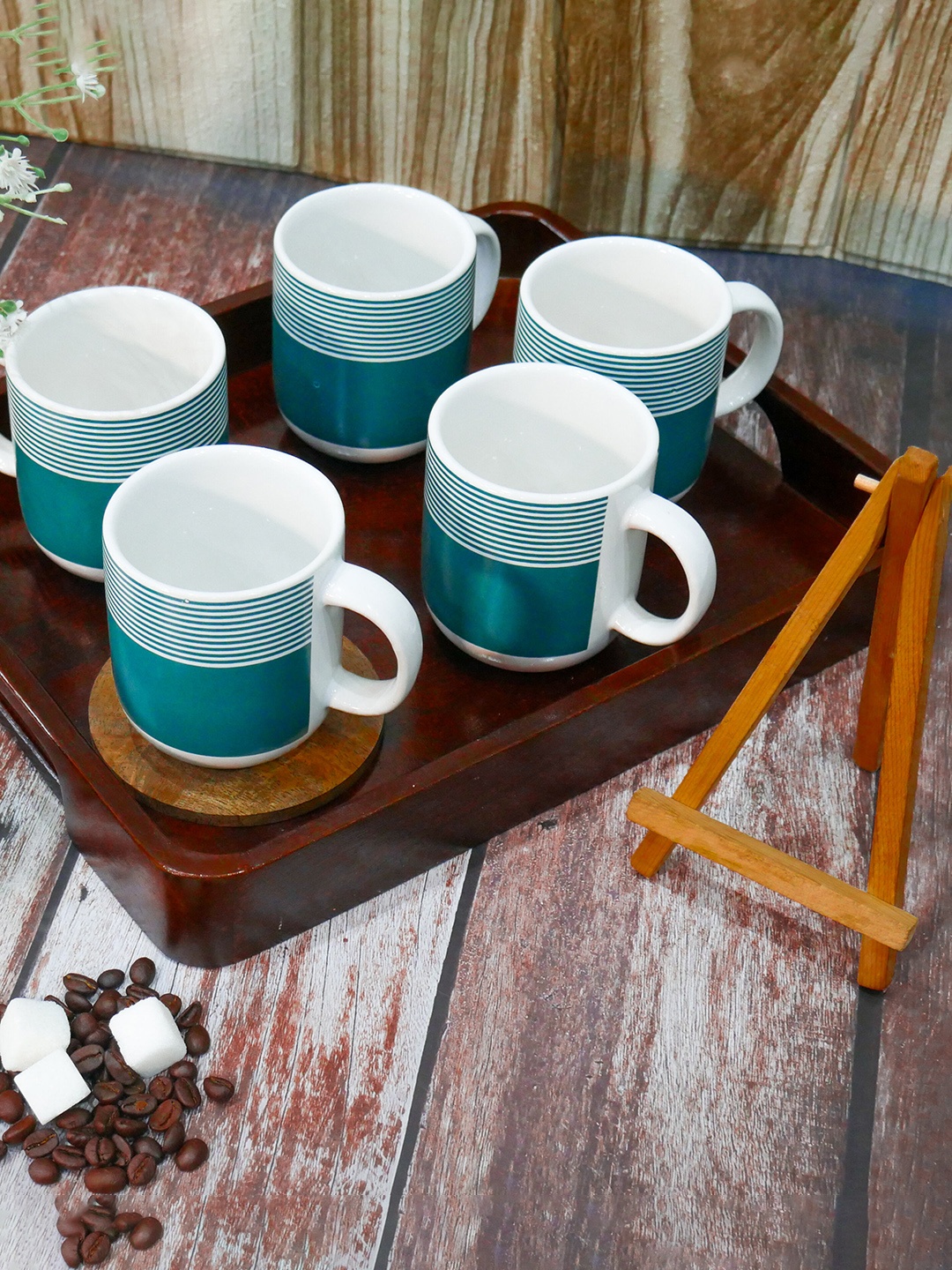 

Femora Green & White 6 Pieces Geometric Printed Ceramic Glossy Cups