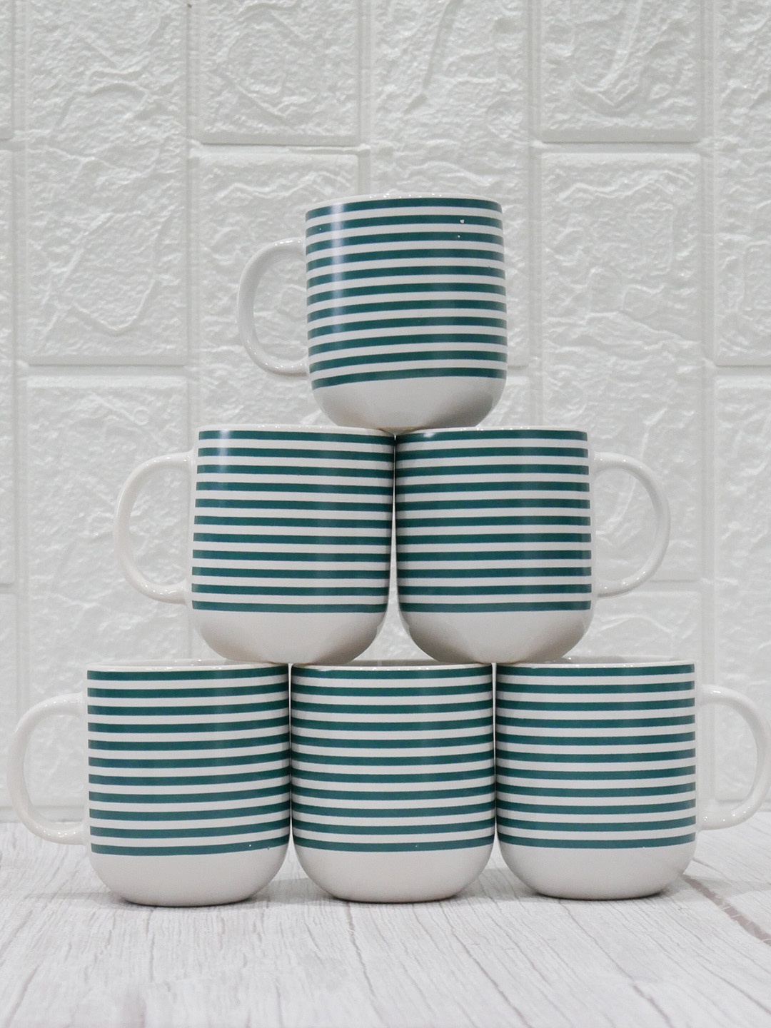 

Femora Green & White 6 Pieces Printed Ceramic Glossy Cups 180 ml each