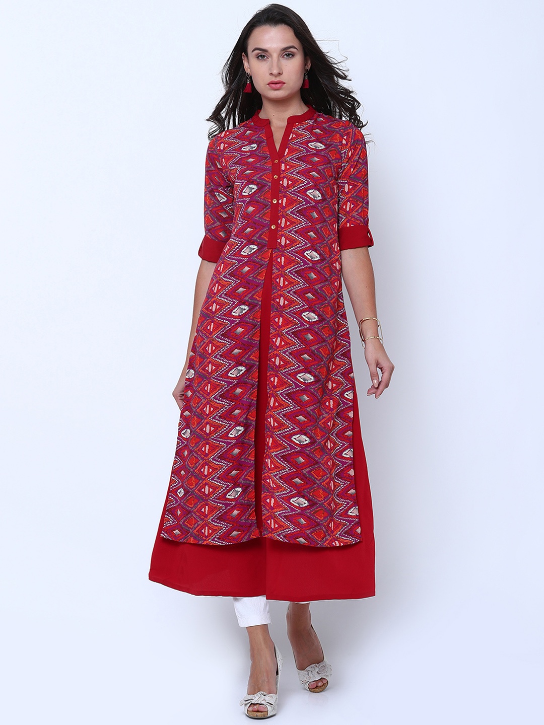 

Vishudh Women Red & Purple Printed A-Line Kurta