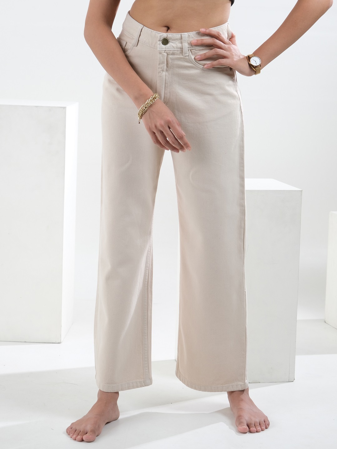 

FILLY Women Wide Leg High-Rise Jeans, Cream
