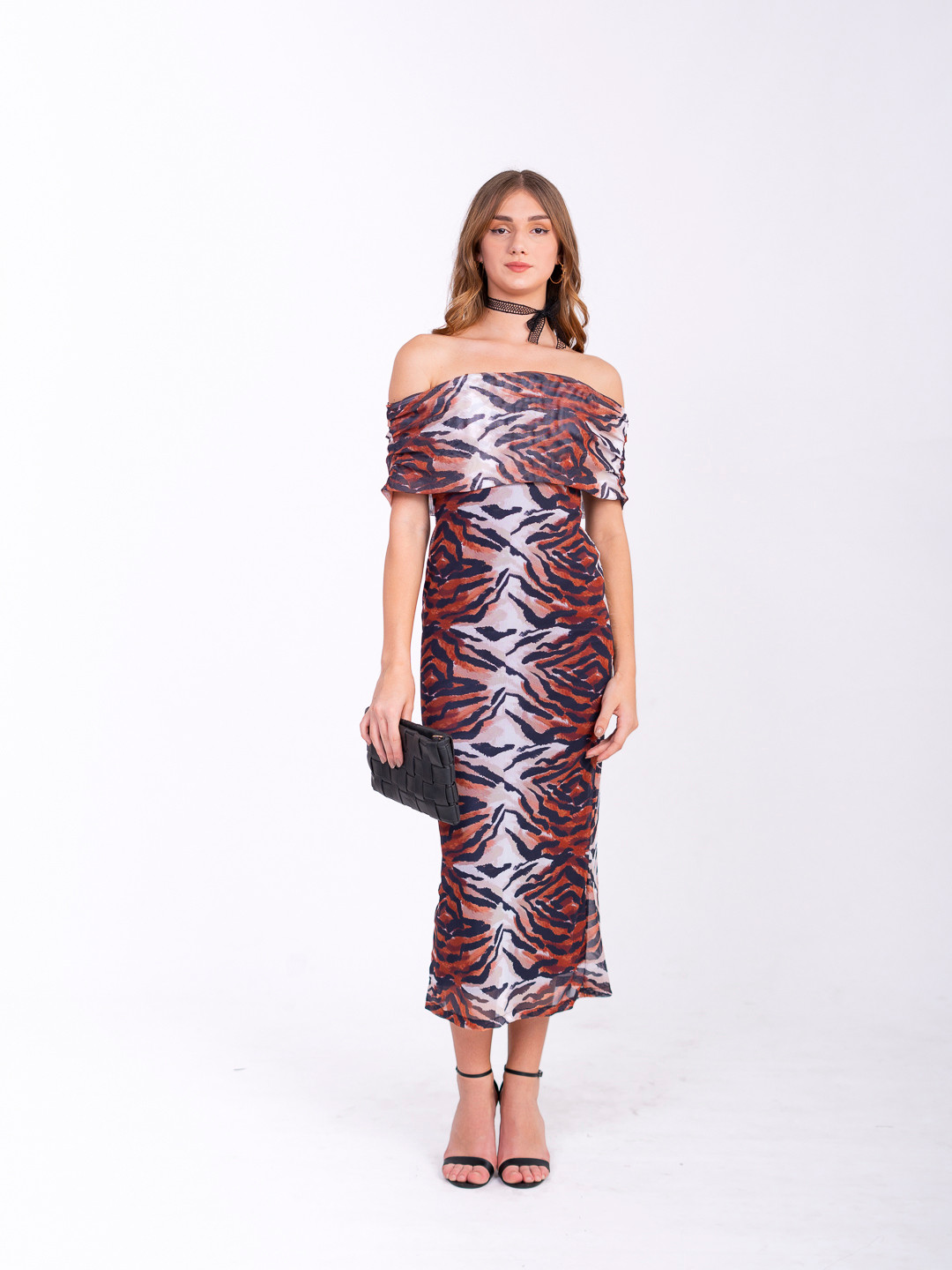 

Stylecast X Hersheinbox Animal Print Off-Shoulder Sheath Midi Dress, Brown