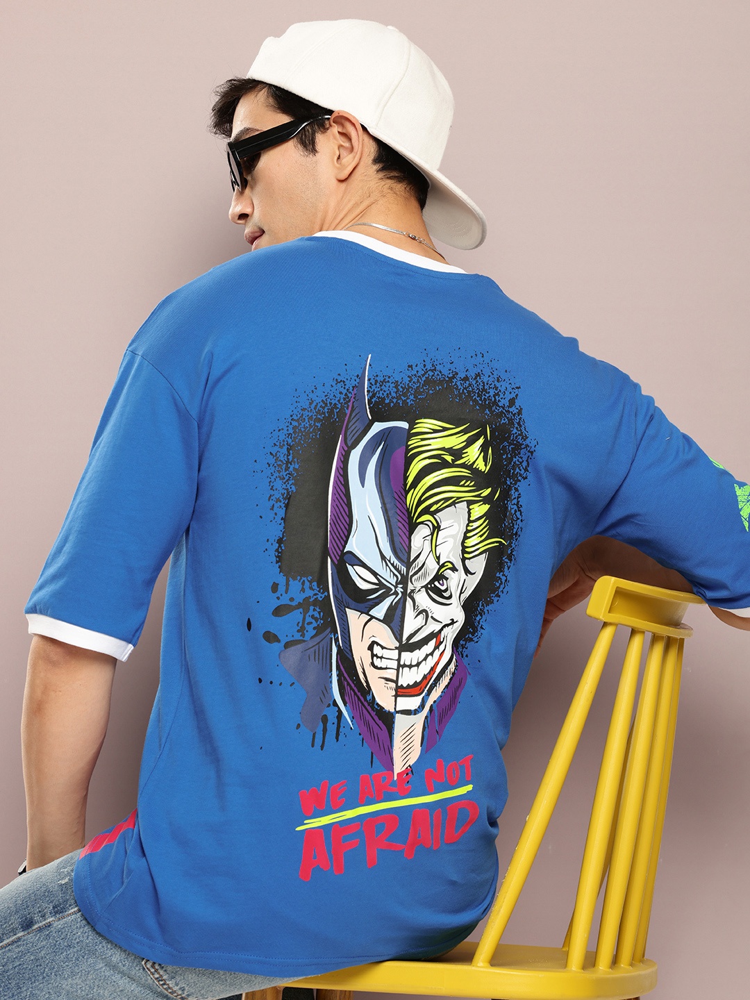 

Kook N Keech Batman Printed Drop-Shoulder Sleeves Oversized Pure Cotton T-shirt, Blue