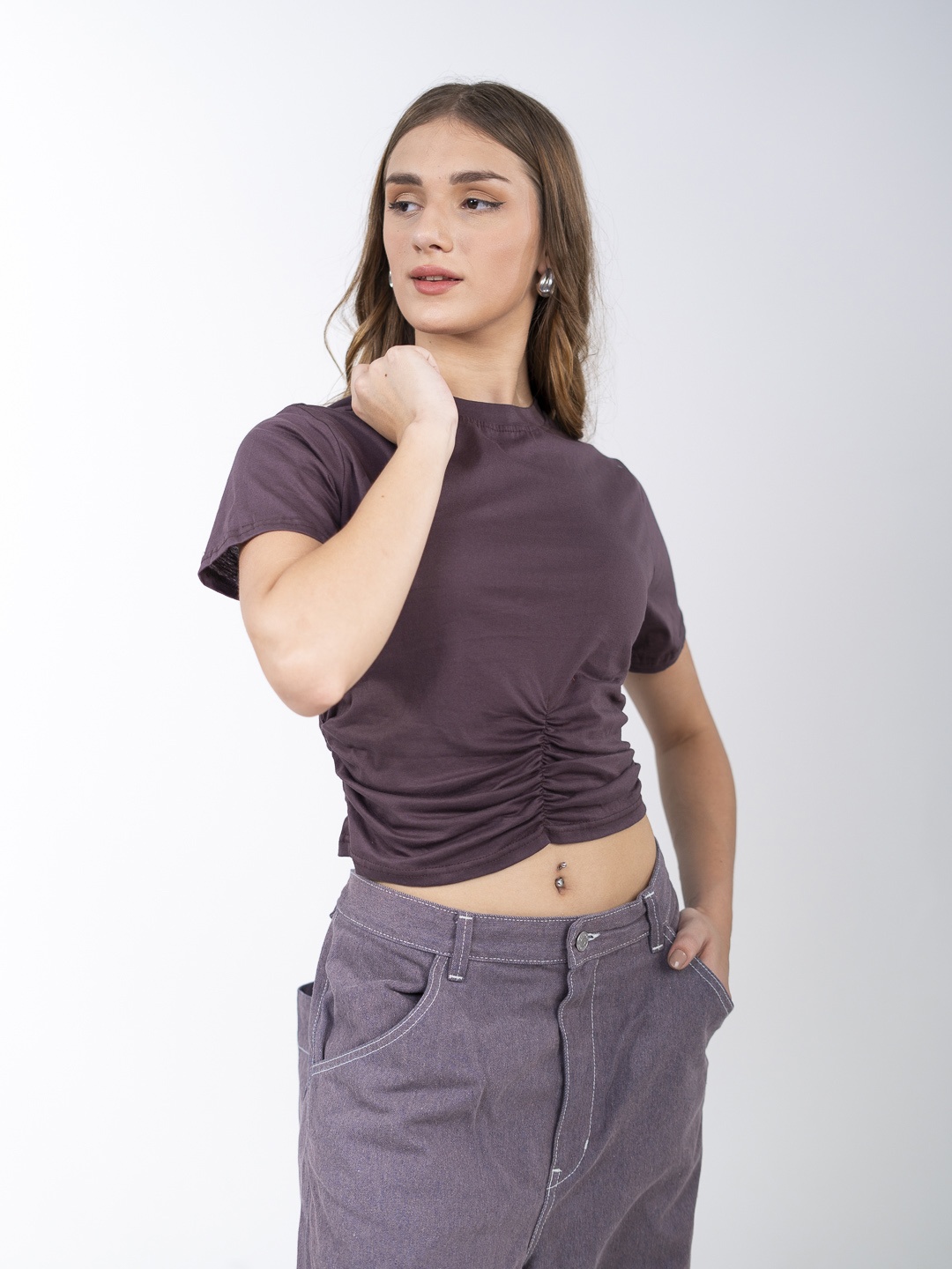 

Stylecast X Hersheinbox Ruched Pure Cotton Top, Brown