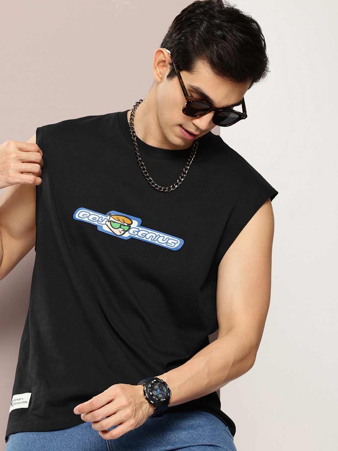 

Dexter by Kook N Keech Printed Pure Cotton Oversized T-shirt, Black
