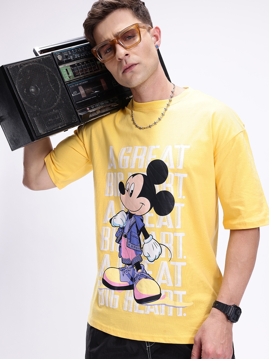 

Kook N Keech Disney Mickey Mouse Printed Pure Cotton Oversized T-shirt, Yellow