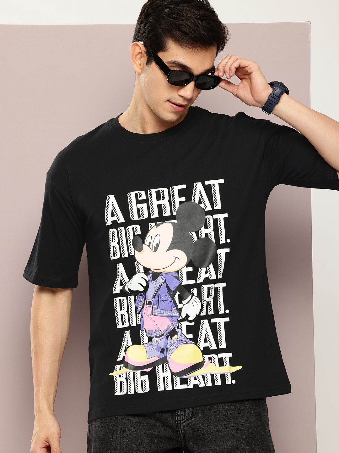 

Kook N Keech Disney Pure Cotton Mickey Mouse Printed Drop-Shoulder Oversized T-shirt, Black