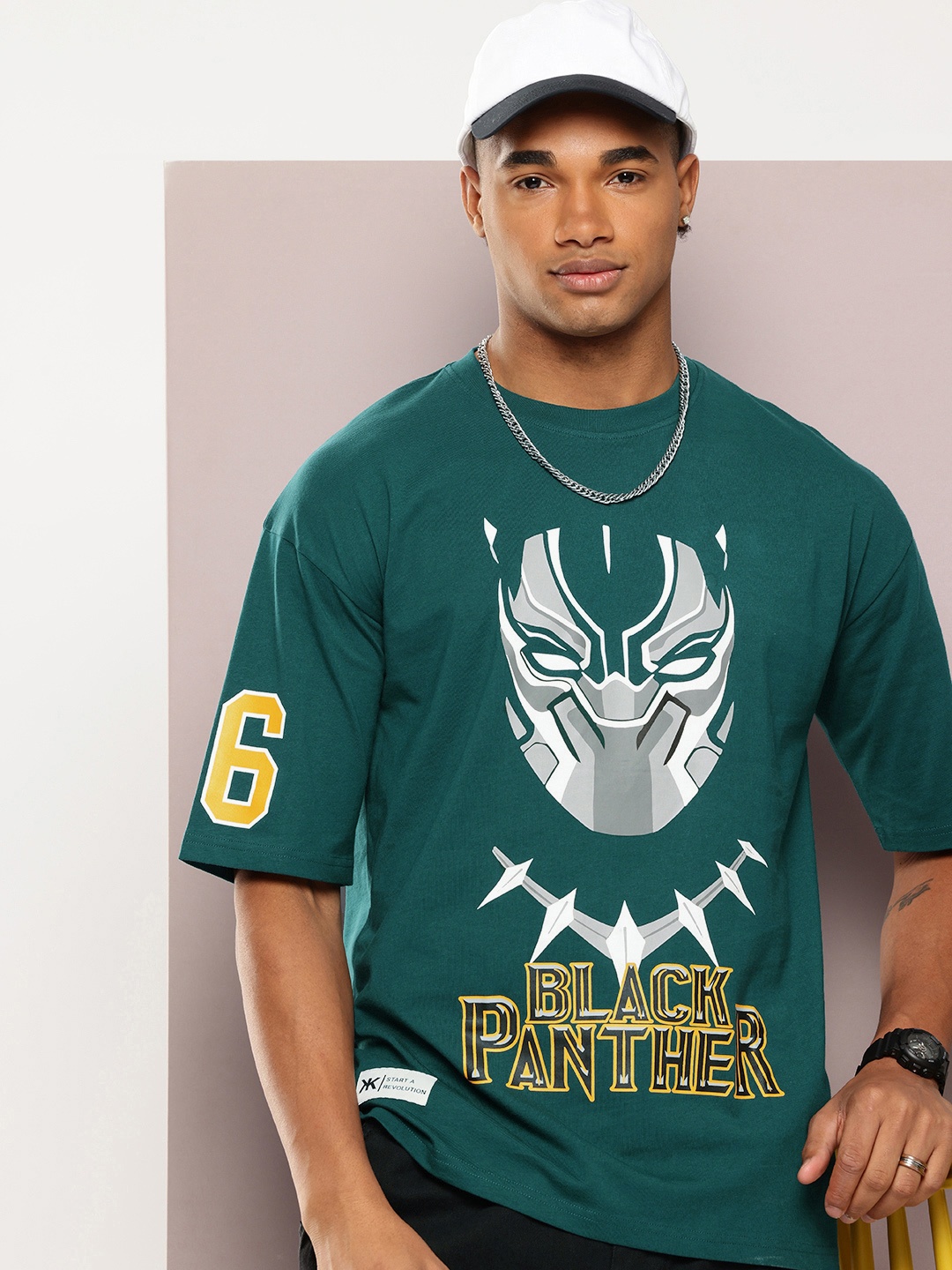 

Kook N Keech Black Panther Printed Drop-Shoulder Sleeves Pure Cotton Oversized T-shirt, Green