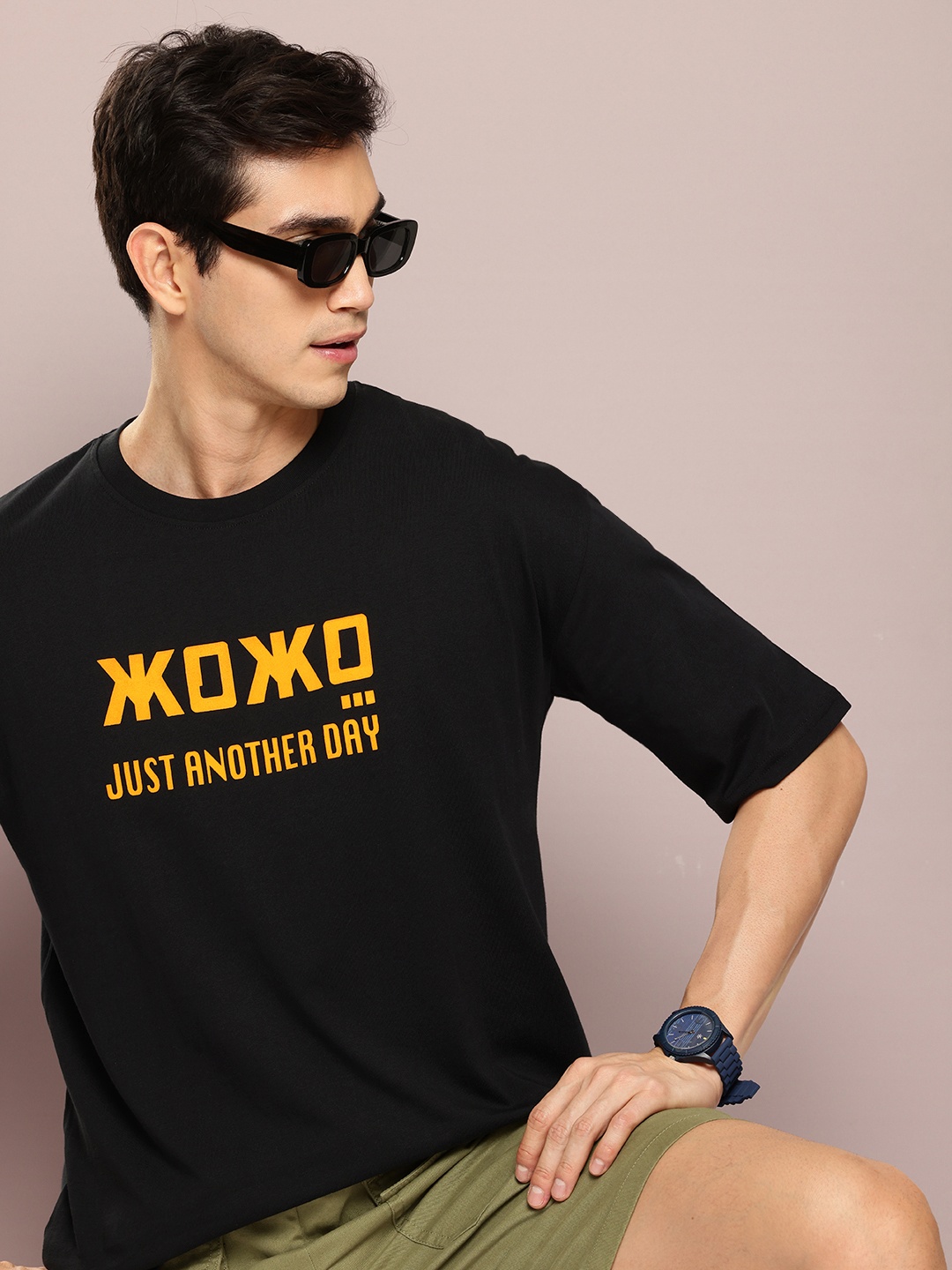 

Kook N Keech Pure Cotton Typography Printed Drop-Shoulder Sleeves Oversized T-shirt, Black