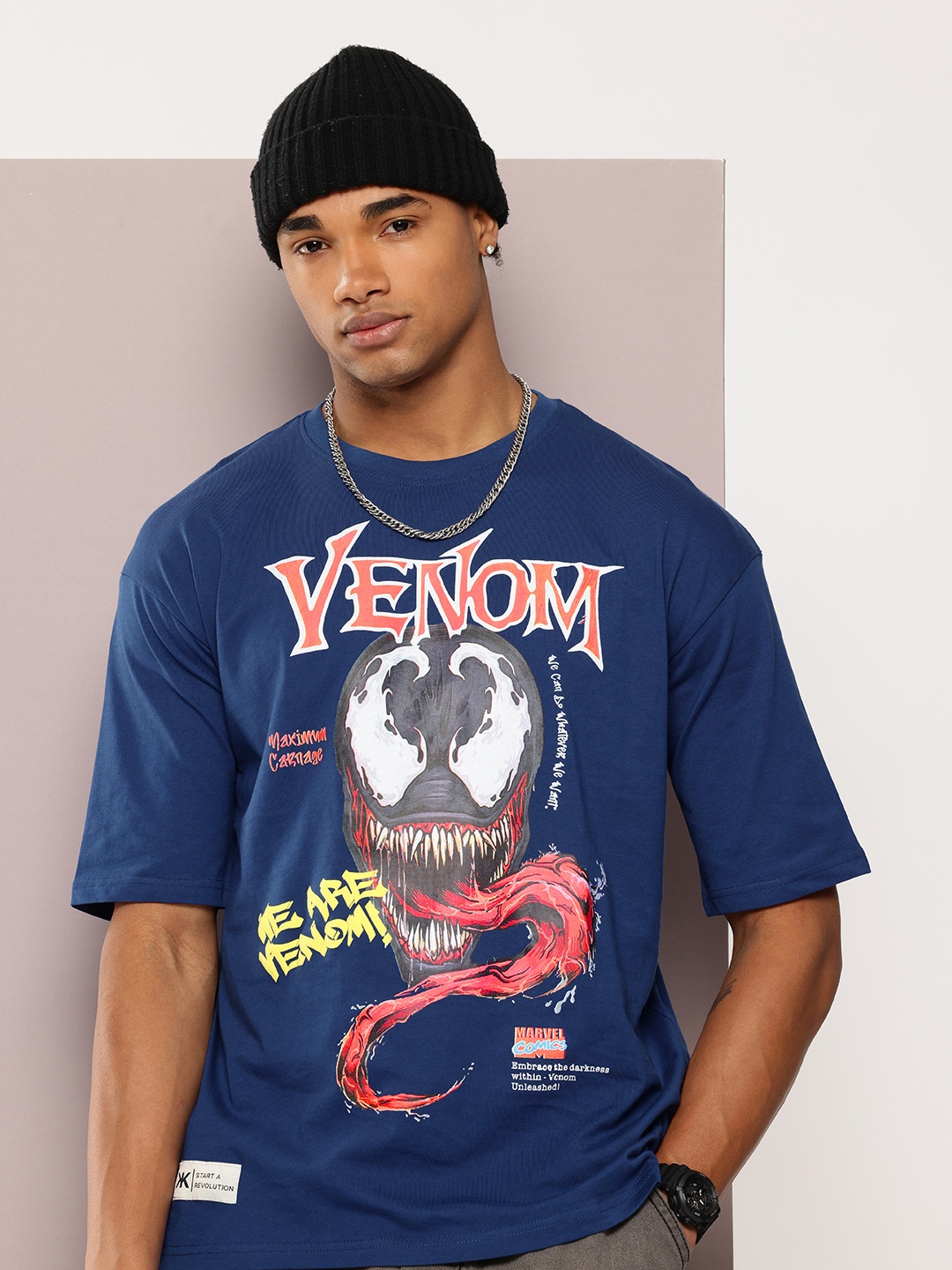 

Kook N Keech Pure Cotton Venom Printed Oversized T-shirt, Blue