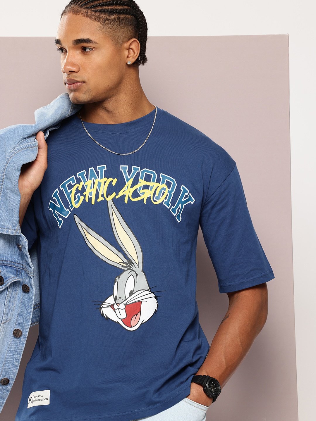 

Kook N Keech Looney Tunes Printed Drop-Shoulder Sleeves Oversized T-shirt, Blue