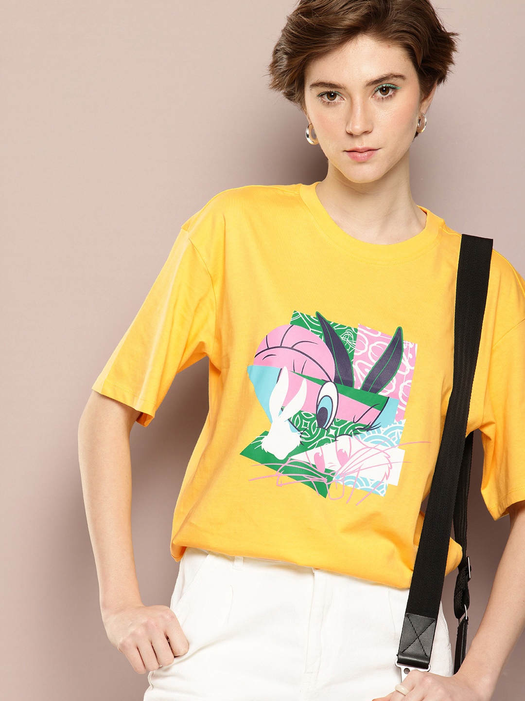 

Kook N Keech Oversized Fit Looney Tunes Graphic Printed Pure Cotton T-shirt, Yellow