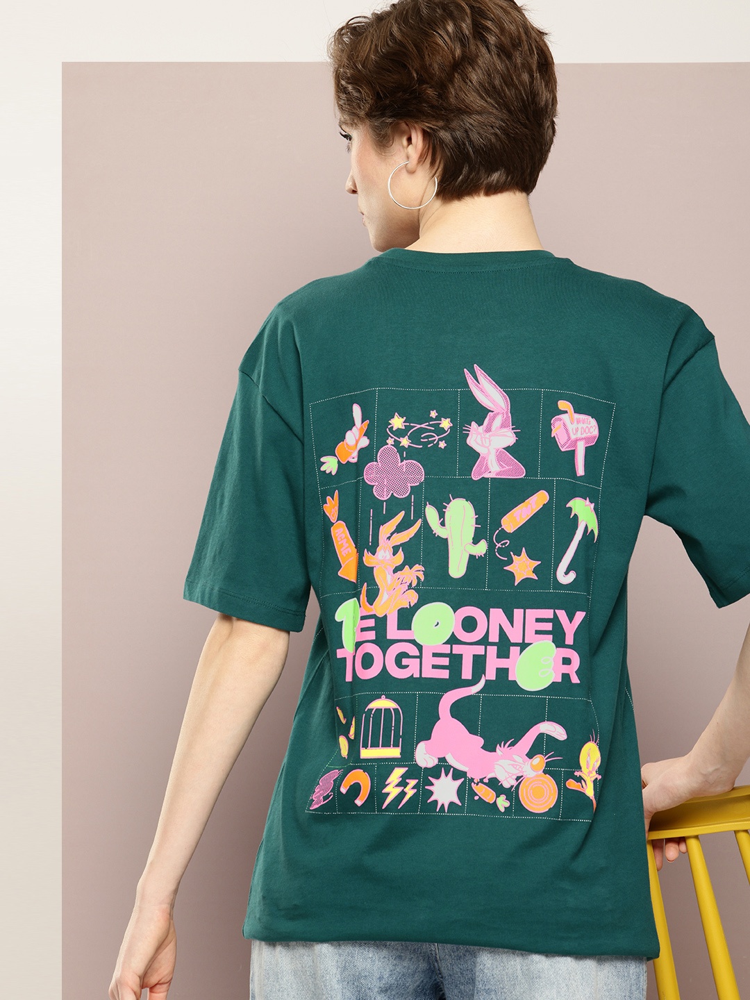 

Kook N Keech Looney Tunes Printed Pure Cotton Oversized T-shirt, Green