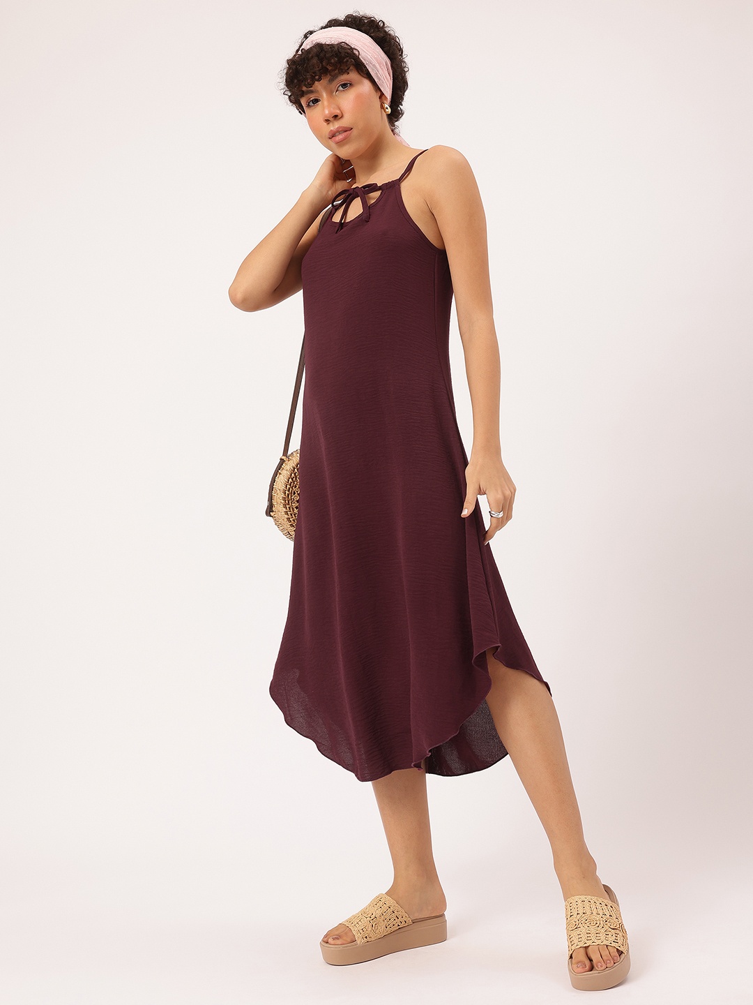 

DressBerry Simply Elegant Strappy Tie-Up A-Line Midi Dress, Burgundy