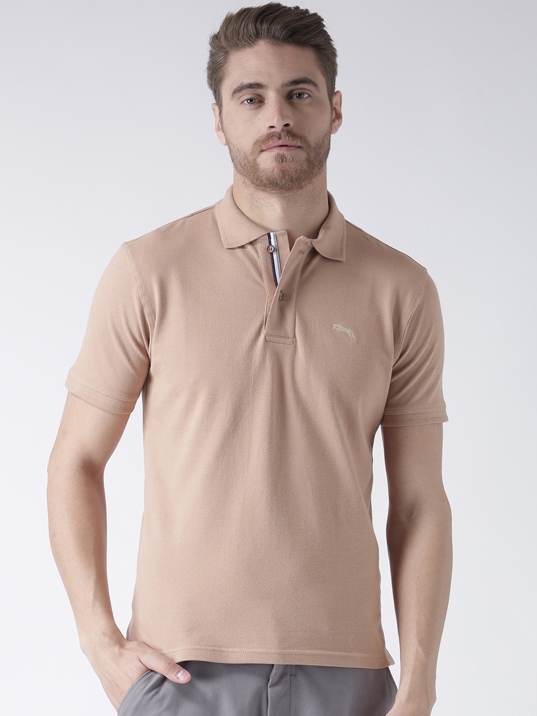 

JUMP USA Men Beige Solid Polo Collar T-shirt