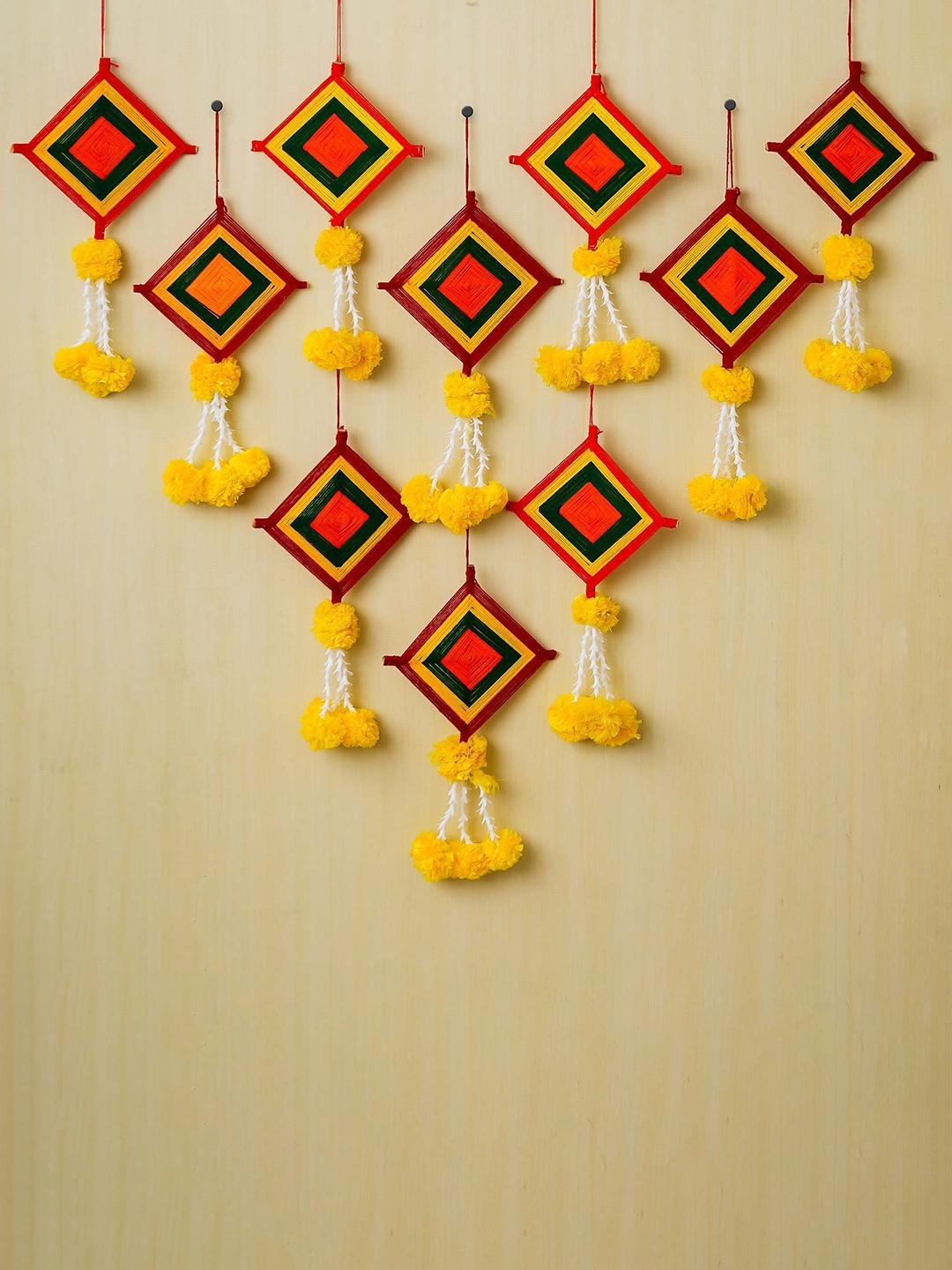 eCraftIndia Red & Yellow 10 Pieces Artificial Marigold Wall Hangings